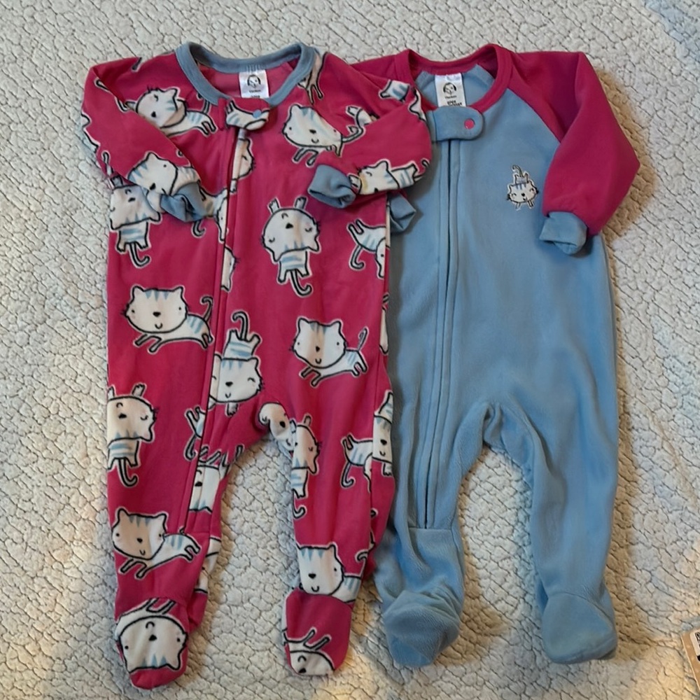 Kids One Piece Pajamas - Pink and Blue Cat Design